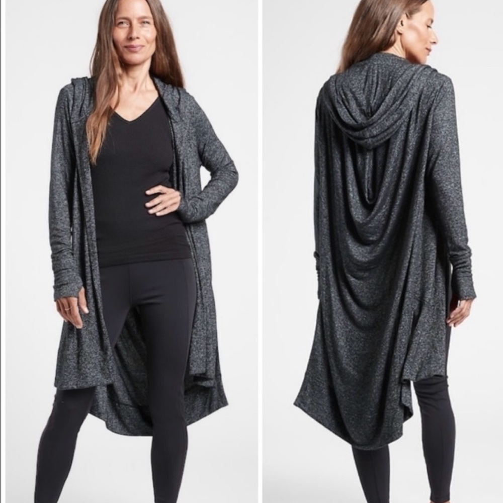 Athleta Women's Harmony Wrap Cardigan Hooded Lightweight Stretch Gray Sz Medium